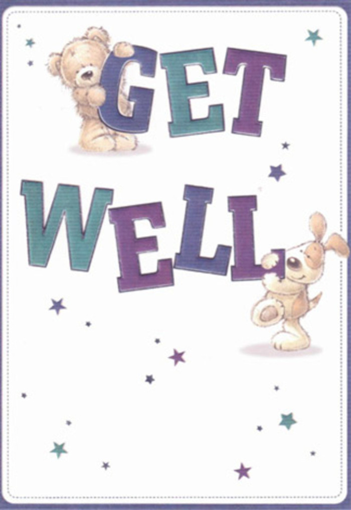 This illustrated get well card paints a story of caring support, reminiscent of Kilburn's welcoming community spirit. Central to the design are two endearing characters-a soft, smiling bear and a spirited, floppy-eared puppy-working together to balance the large, boldly coloured letters that spell out 'Get Well.' Their soft, plush textures invite comfort, as if each brushstroke carries the softness of spring blossoms delivered fresh from the flower stalls at Queens Park Market. Wisps of starlight, shaded in dreamy aquas, indigos, and purples, dance around the cheerful duo, scattering visual good wishes in every direction. The typography itself feels alive, confident and grounded, with purples and teals anchoring the cheerful message against a clean, creamy background. Every detail-from the twinkling stars to the expressive eyes of the bear and puppy-radiates hope and simple sincerity, capturing the tender reassurance that comes with every bouquet lovingly arranged and delivered by the local Kilburn florist community. Sending this card with a thoughtful arrangement is an uplifting gesture, bound to brighten and soothe the road to recovery for beloved neighbours or friends in the NW6 area.