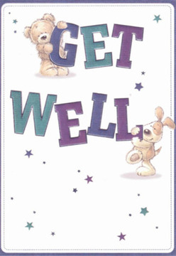 Warmth and gentle optimism radiate from this beautifully illustrated get well card, inspired by the sense of neighbourly kindness that defines Kilburn. In the foreground, a cuddly teddy bear perches with ease atop the bold, playful word 'GET,' while a lively pup with oversized, floppy ears nestles below, curling lovingly against the 'WELL.' Their rounded shapes, expressive faces, and subtle brushstrokes bring an immediate feeling of comfort-like the embrace of a quilt or a touch of soft petals fresh from our flower shop near Kilburn Station. Deep purples and teals highlight the lettering, making each word sing out against a clean, soothing white background, reminiscent of the clarity brought by crisp morning light streaming over the West End Green. Star motifs scattered across the composition glimmer with promise and joy, painting the scene with quiet magic and hopefulness. The bear's fluffy fur and the puppy's velvety coat invite a sense of tactile warmth, much like the hand-picked blooms we prepare with care for each get well bouquet. This card, crafted with an artist's attention to detail, echoes the nurturing spirit Flower Delivery Kilburn brings to every arrangement, making it an ideal companion to a heartfelt gesture for friends and loved ones recovering nearby.
