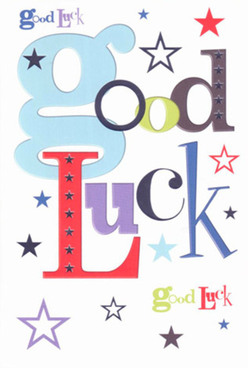 This Kilburn-inspired good luck card radiates both style and spirit, its design a poetic tribute to the district's blend of tradition and youthful vibrancy. Each letter in 'Good Luck' stands out, the oversized baby-blue 'g' setting a confident, friendly tone that's as welcoming as an afternoon stroll down Willesden Lane. The palette weaves in dynamic reds, rich indigos, and layered purples, intermingling across a brilliant white background reminiscent of fresh-laundered linen at a sunny Kilburn market stall. Whimsical stars, some sharp as city lights, others soft as dusk, are sprinkled with gentle spontaneity, creating an atmosphere of infinite possibility and excitement. The card feels substantial, its satin surface inviting touch, evoking the quiet reassurance of a warm embrace from a friend before a big moment. Perfect for encouraging a local neighbour embarking on something new-a performance at the Kiln Theatre or a fresh career path-this card feels infused with community spirit and genuine pride, carrying with it wishes that seem lifted straight from the trusting hearts of Kilburn's own residents.